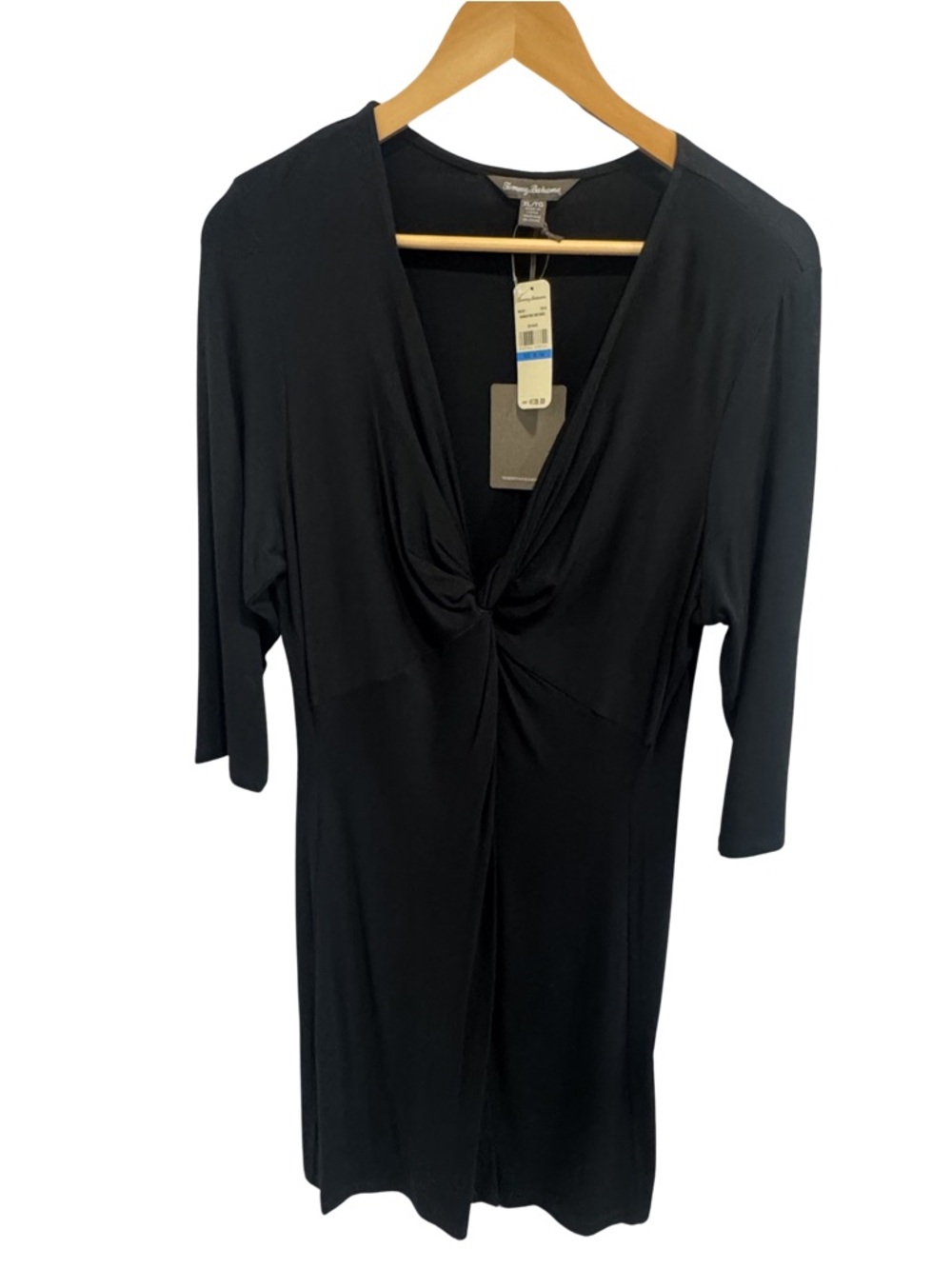 Tommy Bahama Tami Twist Knot Dress Black XL 16 NWT 3/4 Sleeve V Neck Cocktail